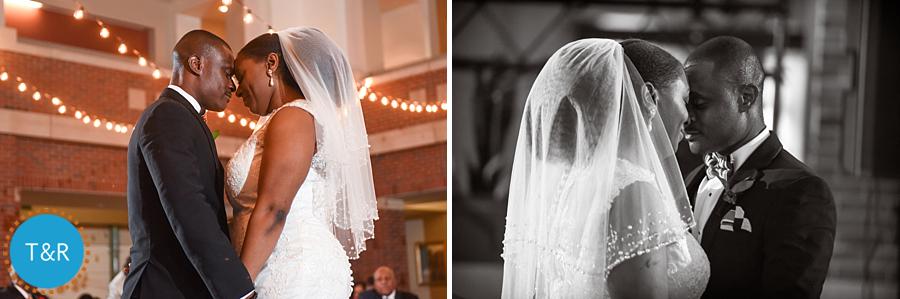 A newly married couple embraces during their first dance at Detroit's Rattlesnake club