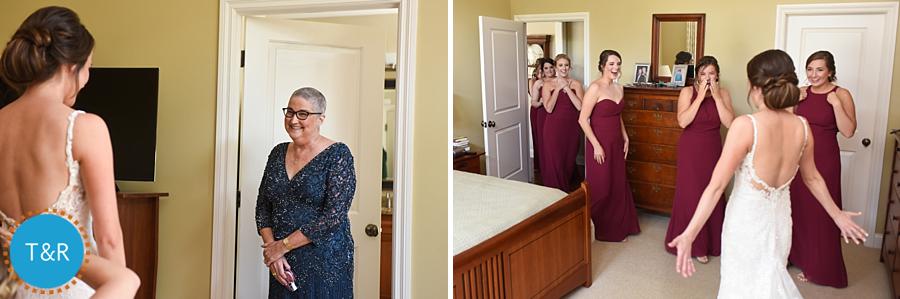 The bride's first look with her bridesmaids