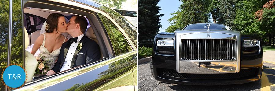 The bride and groom in their getaway car - a Rolls Royce