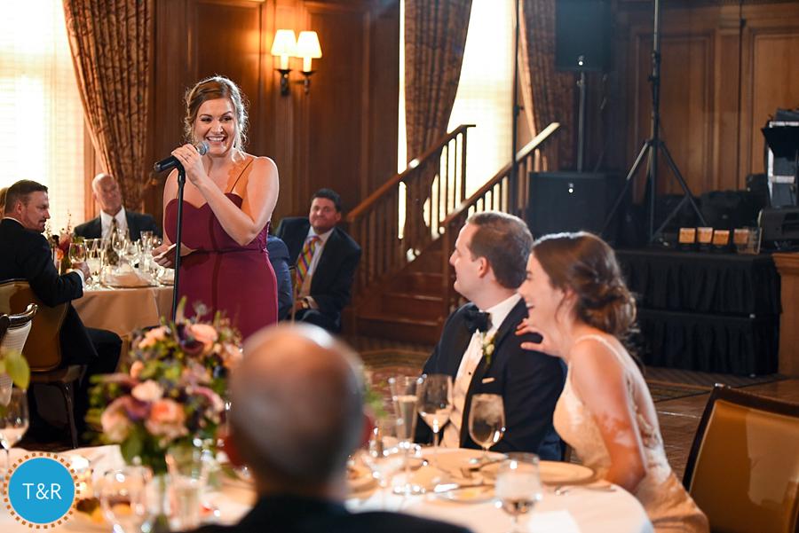 The maid of honor, giving her reception toast