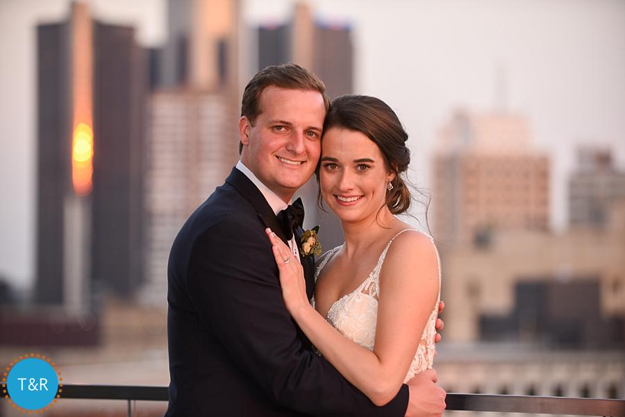 The bride and groom at the Detroit Athletic Club