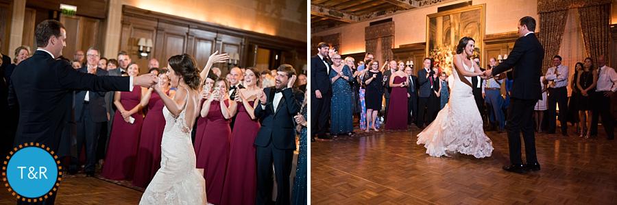 The bride and groom dancing for the first time as husband and wife