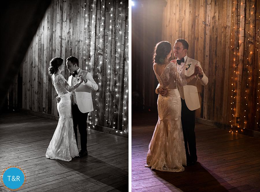 man and woman dancing at their Misty Farm wedding reception