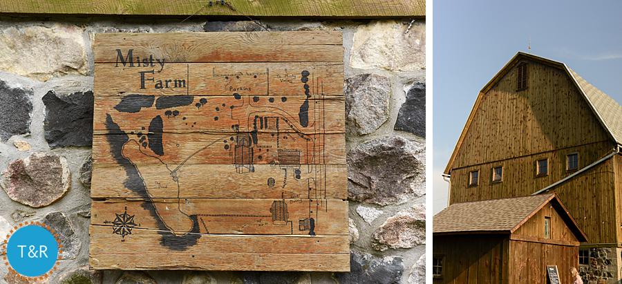 Exterior images of Misty Farm and a map of the grounds at Frutig Farms in Ann Arbor